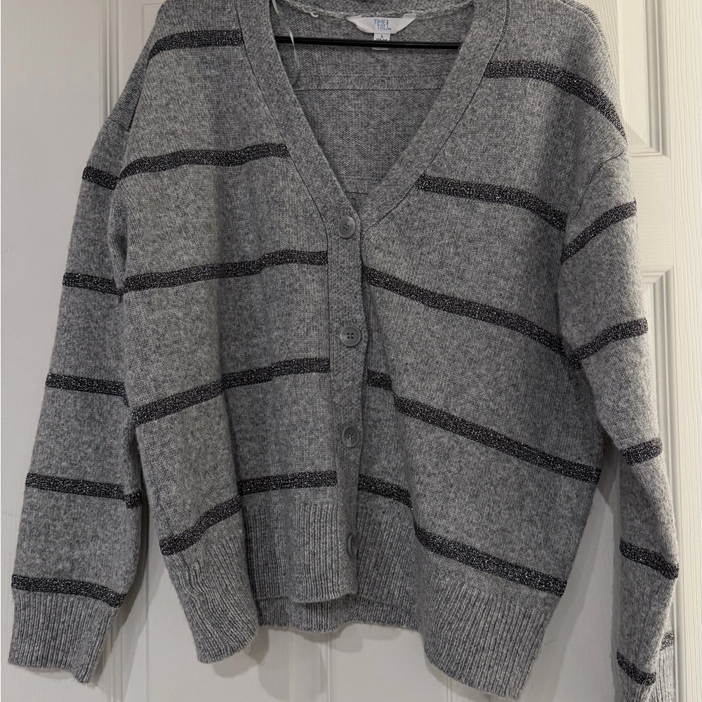 Time and Tru Heather Gray Striped Cardigan